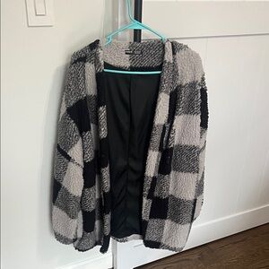 SHEIN Black and Gray Checkered Cardigan